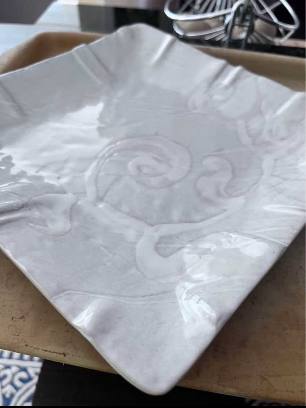 Sia Home Collection Decorative Ceramic Platter - White 12"x12" ❤️